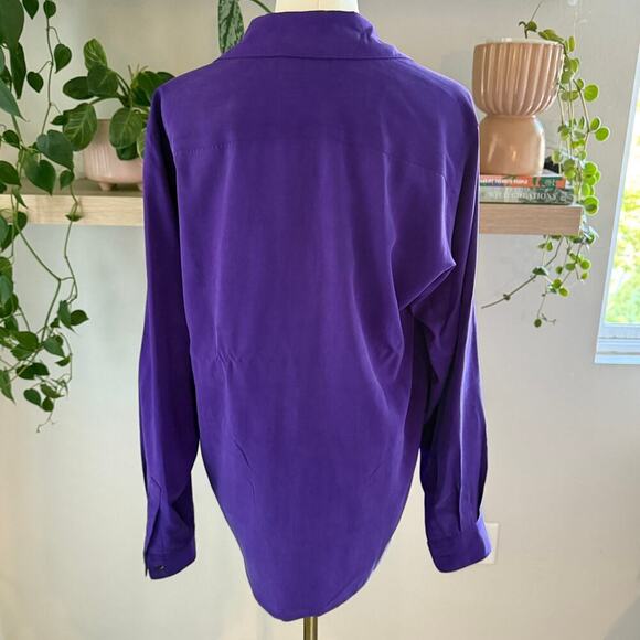 Vintage Silk Purple Cutout Detail Long Sleeve Button Up Womens Office Workwear - Picture 2 of 9